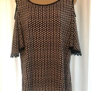 Susan Graver Black and White Cold Shoulder Blouse with fringe size L